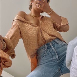 Long sleeve button down leopard print